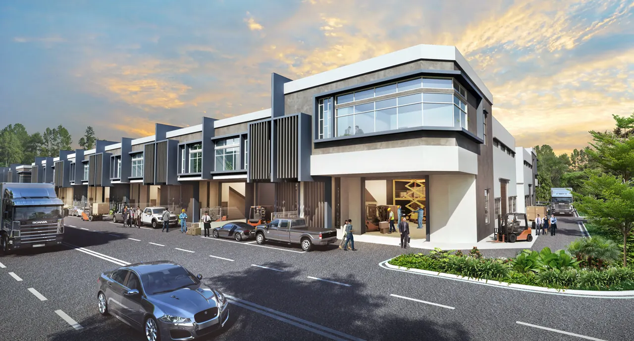 Render of the wide loading driveway at Desa 88.
