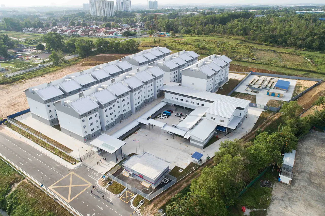Aerial view of the completed Senibong 88 entrepreneur park and its cluster warehouse factories.